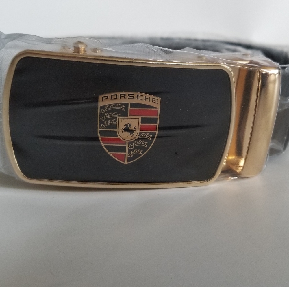 Brand New Porsche Leather Belt with Gold  Buckle Size 50/125